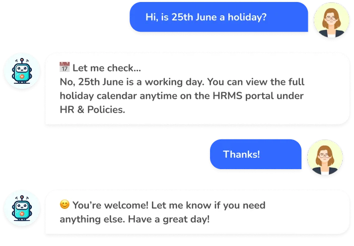 Chat conversation between an employee and a chatbot